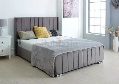 Plush Velvet Upholstered Bed Frame Headboard Solid Wooden Double King Size Bed