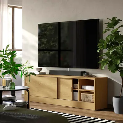 Modern Entertainment Center with Natural Wood Finish