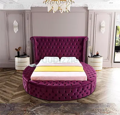 Elegant Purple Velvet Bed with Unique Round Design