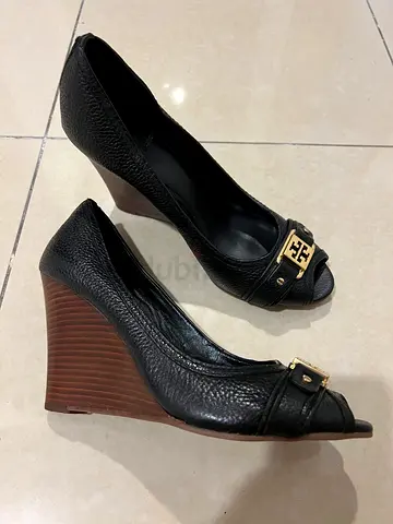 Tory Burch Leather Peep Toe Wedge Heel