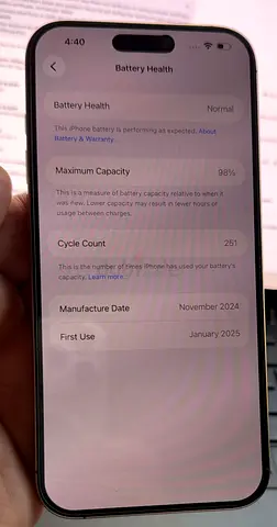 iPhone 16 Pro Max – Desert Titanium (Gold) – 98% Battery – Under Apple Warranty – Like New