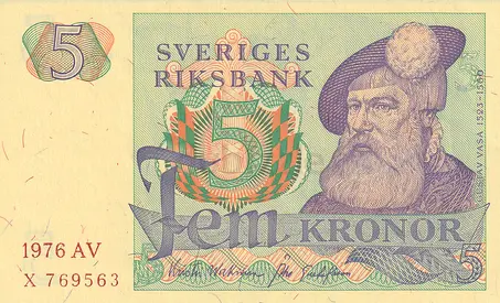 SWEDEN 5 KRONOR BANKNOTE 1974