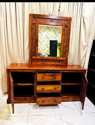 Marina home antique style wooden dresser with an attached mirror