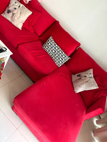 Stylish Red Sofa with Cushions