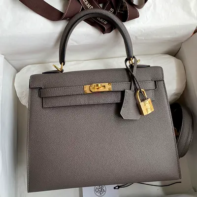 Hermes Kelly Sellier 25 In Etain Epsom Calfskin
