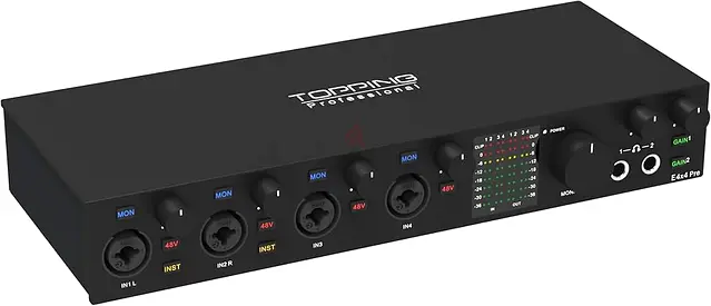 Topping Professional E4x4 Pre, USB audio interface with 4 inputs and 4 outputs at 24 bits 192kHz