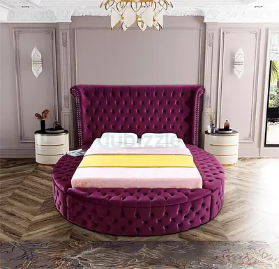 Elegant Round Velvet Bed with Headboard