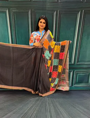 New !!!Elegant and very beautiful Multicolor saree with original mirror work  in chinon silk