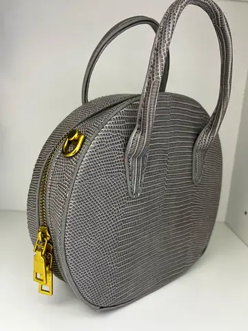 Stylish Gray Handbag with Gold Accents