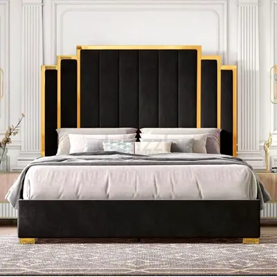 Elegant King-Size Bed with Luxurious Headboard