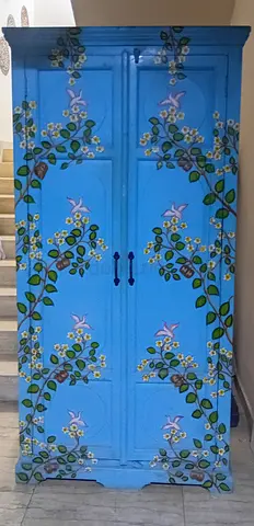 Colorful Hand-Painted Wardrobe with Floral Design