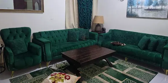 Elegant Green Velvet Sofa Set with Coffee Table