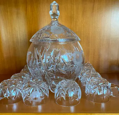 Exquisite Crystal Dessert Set with Bowl and Cups