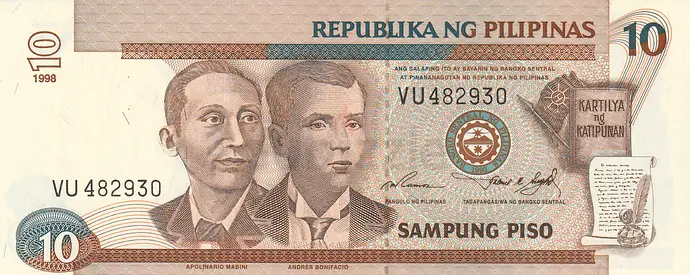 PHILIPPINES 10 PESOS BANKNOTE 1998