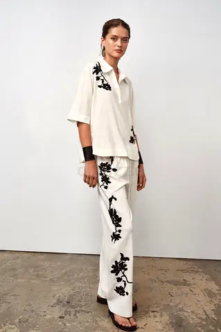 Zara Luxe Co-Ord in White With Black Embroidered  Bead Details