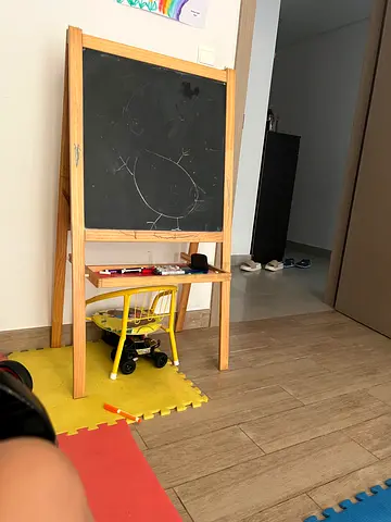 Kids Art Easel with Chalkboard and Vehicle Toy