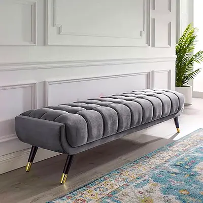 Elegant Grey Velvet Bench with Stylish Legs