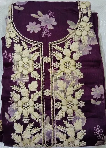 Elegant Purple Embroidered Dress material ( 3 piece suit) rayon fabric chiffon dupatta