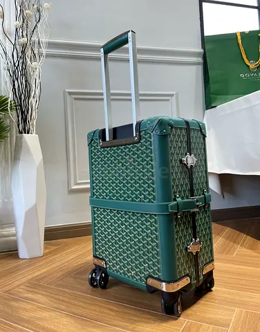 Goyard Bourget PM Trolley Case Wheeled Travel Luggage Carry on Rolling Suitcase Green Goyardine
