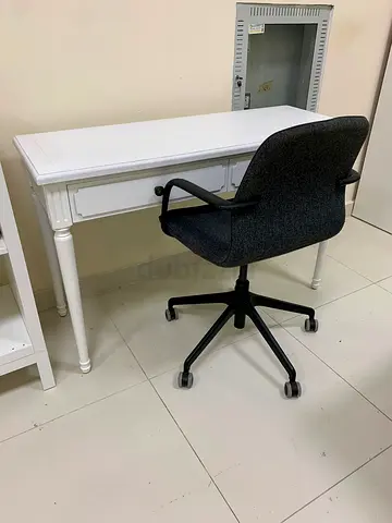 Stylish White Writing Desk with Comfortable Office Chair