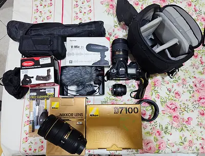 Nikon D7100 with premium lens and various accessories