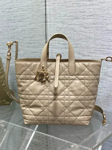 Dior Toujours Vertical Medium Tote Bag in Beige Macrocannage Calfskin