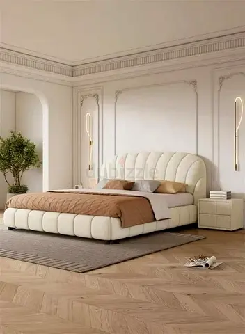 Wooden Twist  Modernize Boucle Upholstery Bed for Luxury Bedroom with side tables and dressing