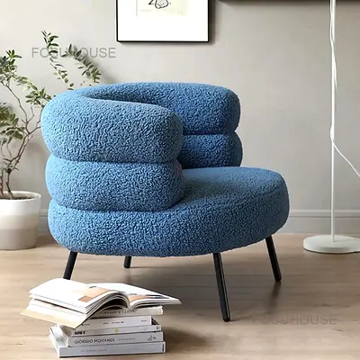 Cozy Blue Boucle Lounge Chair