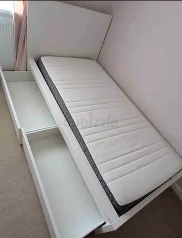 Comfortable White Single Bed with Storage or mattress