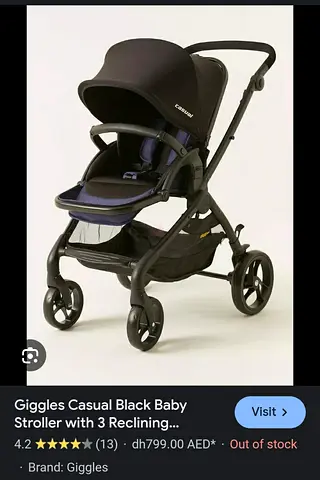 Giggles Casual Black Baby Stroller with 3 Reclining Positions