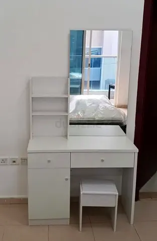Modern White Vanity Table with Mirror