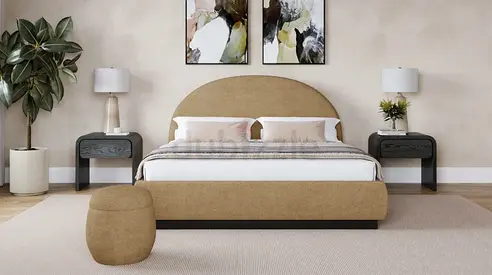 *King Size Boucle Fabric Bed: Luxurious Comfort  Modern Elegance *