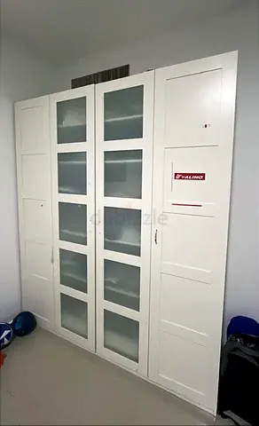Sturdy White Wardrobe with Glass Panels