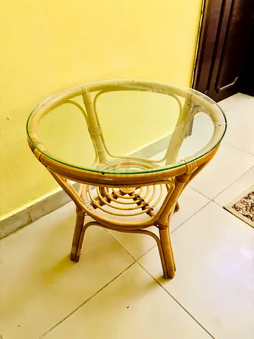 Charming Round Glass Top Rattan Table