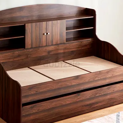 Stylish Wooden Bed with Storage and Shelves