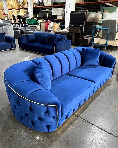 Luxurious Blue Velvet Curved Sofa