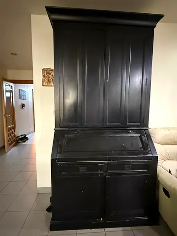 Vintage Black Armoire with Desk and Storage