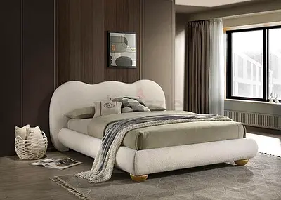 *King Size Boucle Fabric Bed: Luxurious Comfort  Modern Elegance *