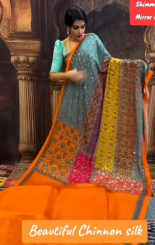 Elegant Chinnon Silk Saree with Mirror Work