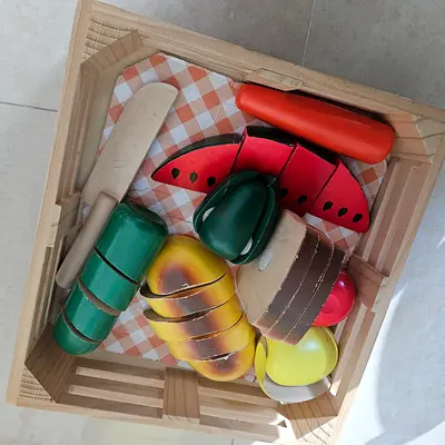 Wooden Play Food Set and cutting for Imaginative Cooking