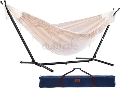 Double Cotton Hammock with Stand (280 cm) - Natural
