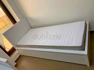 Modern White Bed Frame with Storage and mattress