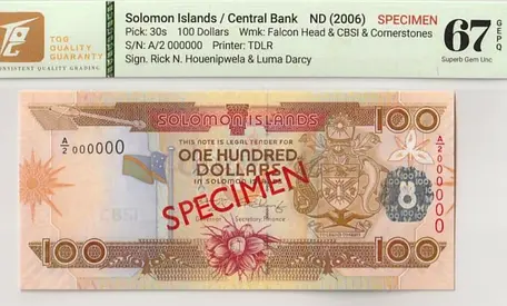Solomon Islands,  100 Dollars Banknote,  SPECIMEN,  2006