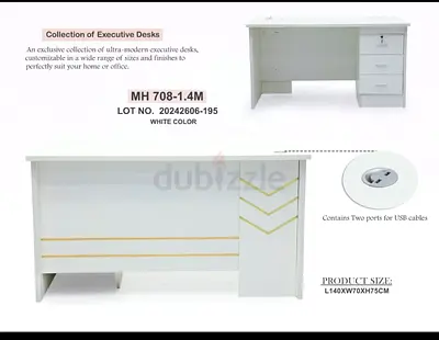 Stylish White Executive Desk with USB Ports