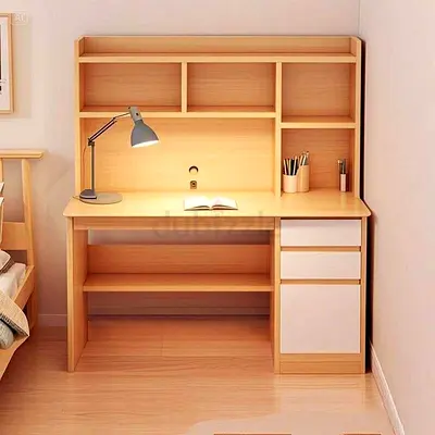 Modern Wooden Study Desk with Shelves