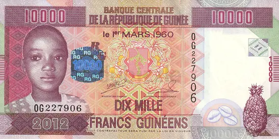 GUINEA 10000 FRANCS BANKNOTE 2012