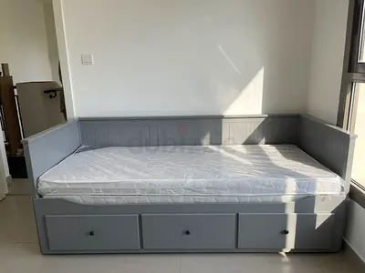 Stylish Grey Bed with Storage Drawers