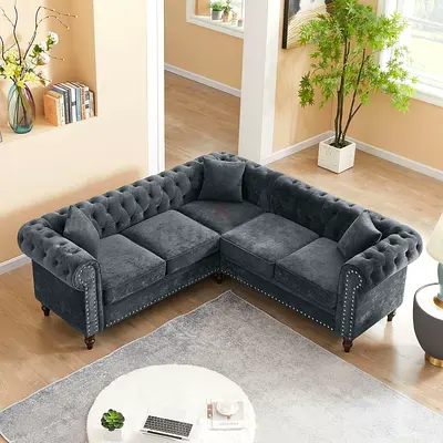 Stylish Grey Chesterfield Corner Sofa