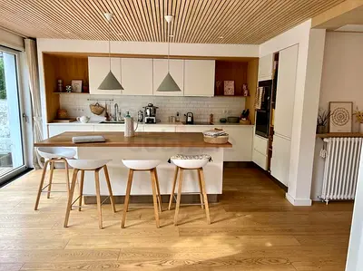 Modern Kitchen Island with Bar Stools