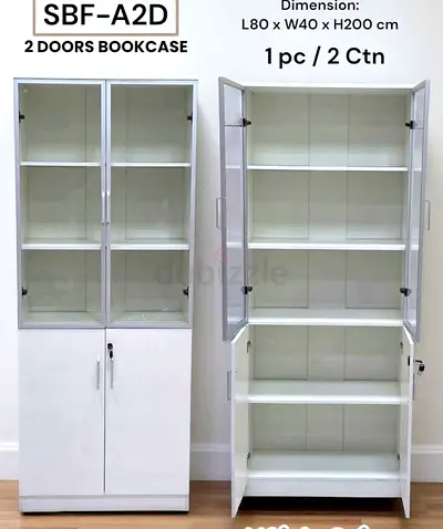 Modern 2-Door Bookcase with Glass Shelves
